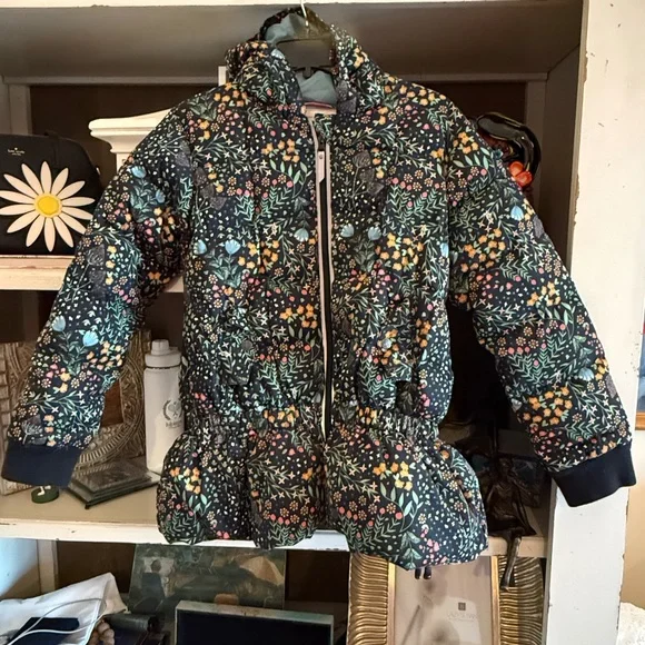 Hanna Andersson black floral jacket size 150 puffer hooded 11 13 years - Picture 1 of 5